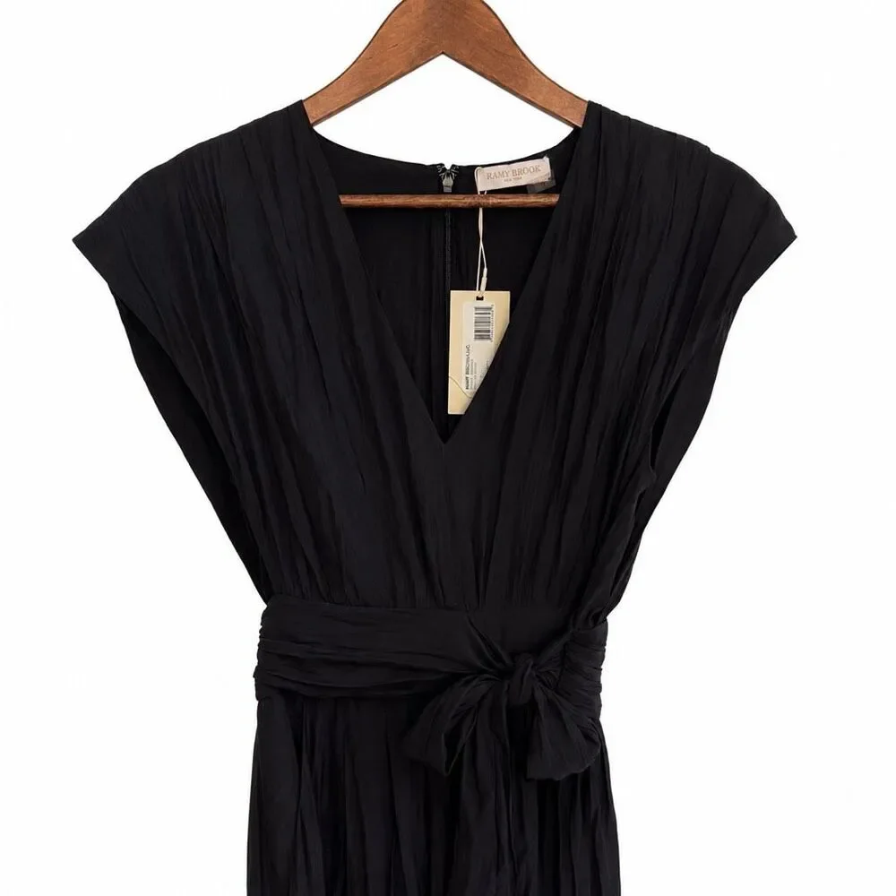 Ramy Brook Rebecca Maxi Dress Flowy V Neck High Low Black New Size 0